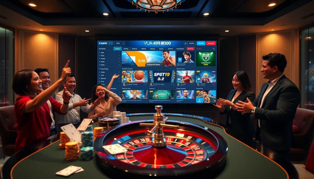 Players engaging with the Vua99 betting interface surrounded by poker chips and casino excitement