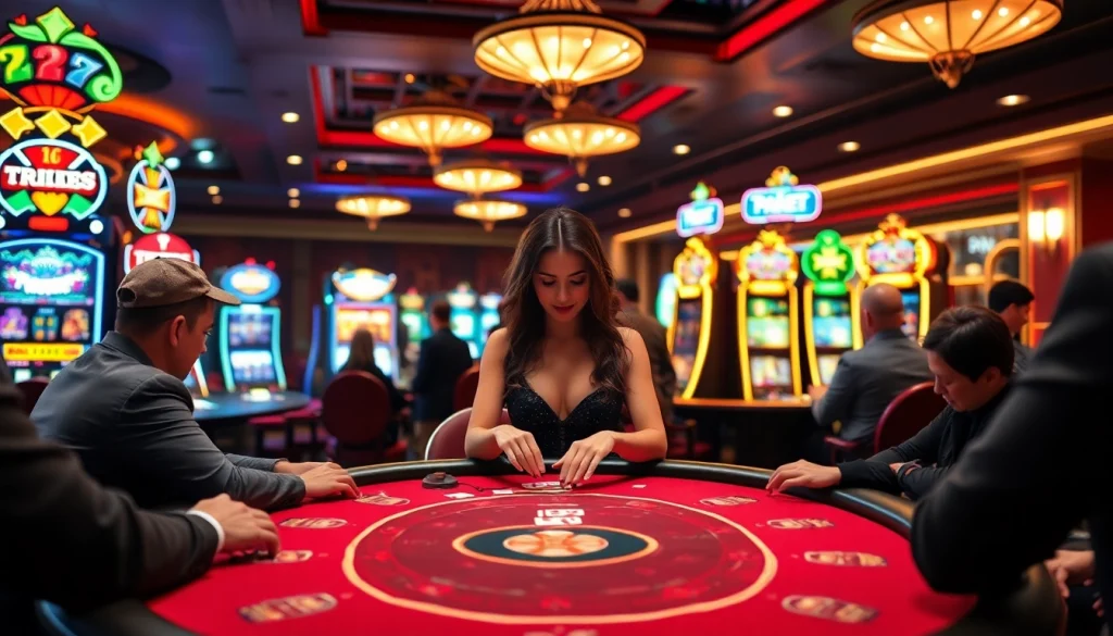 Players at GO88 Casino enjoying an exciting poker game with a professional dealer.