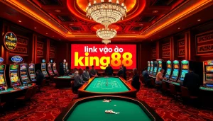 Intense gaming action at KING88, featuring players immersed in casino excitement while searching for link vào king88.