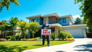 Real Estate agent presenting a stunning home with vibrant greenery and natural light.