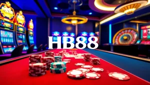 Experience the excitement of HB88 casino with stunning poker tables and vibrant slot machines.