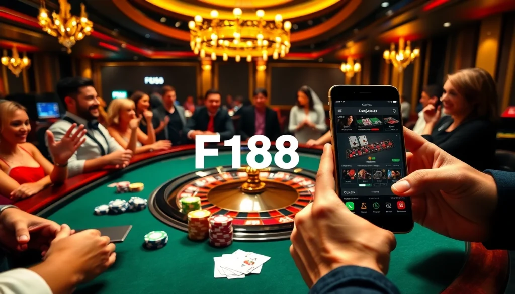 Experience F168's vibrant casino atmosphere with roulette and poker elements.