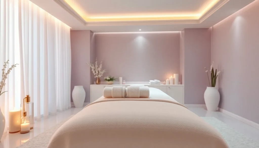 Spa Ads featuring a tranquil treatment room with soft lighting, elegant decor, and relaxing elements for wellness.