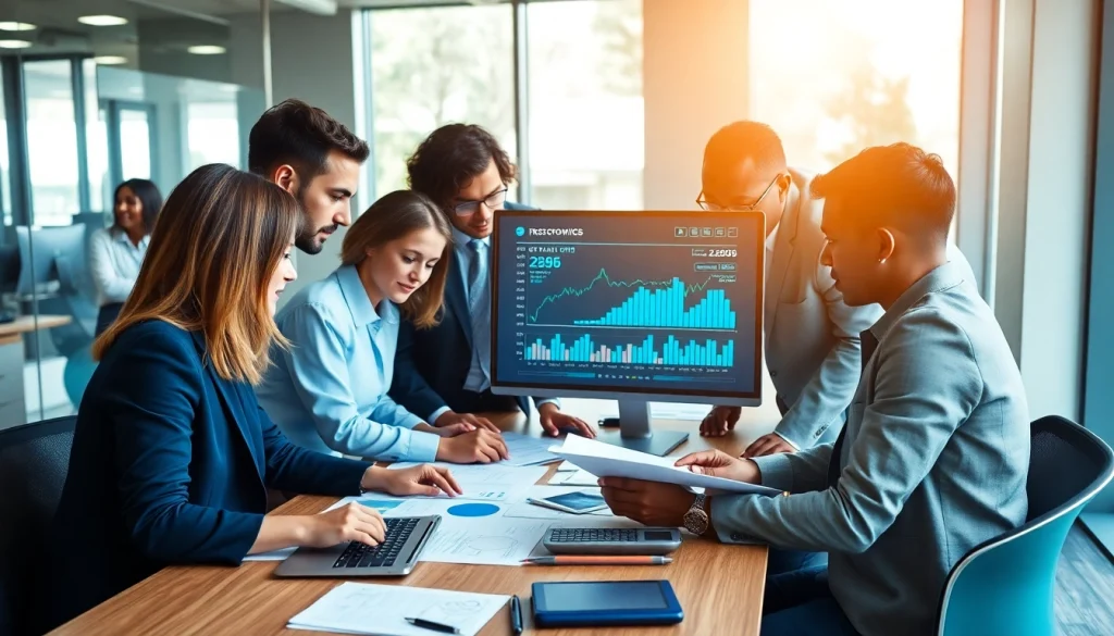 Professional team collaborating on Accounting and Bookkeeping Services in a modern office.