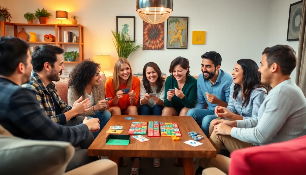 Friends enjoying games to play with friends in a lively and inviting atmosphere.