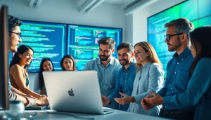 Hire .Net desktop developers collaborating on innovative projects in a modern office setting.