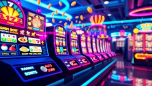 Slot games experience with walettoto menampilkan grafis cerah dan mesin slot berputar.