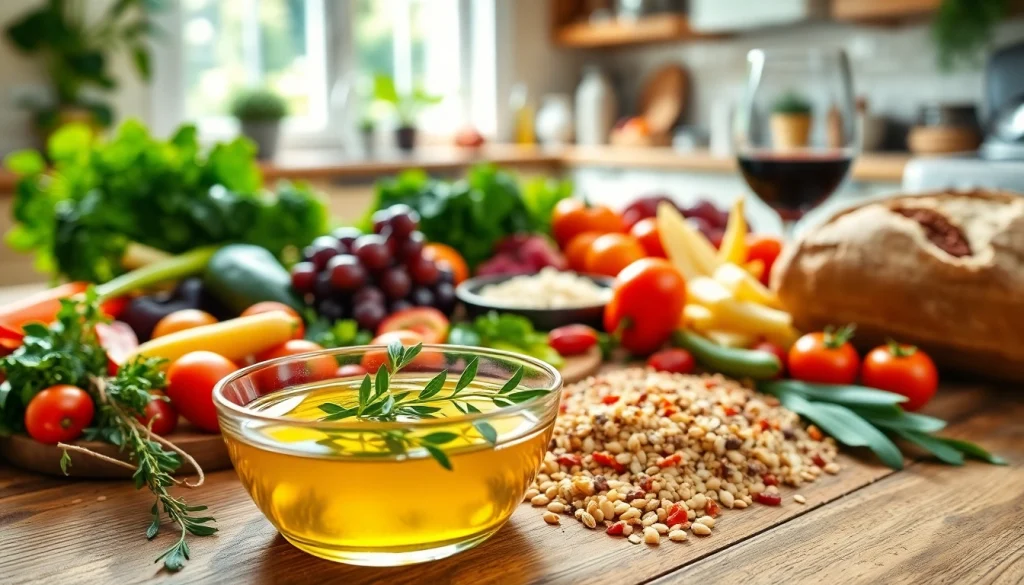 Enjoy connecting with the essence of a Mediterranean diet through vibrant, fresh ingredients on a rustic table.