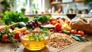 Enjoy connecting with the essence of a Mediterranean diet through vibrant, fresh ingredients on a rustic table.