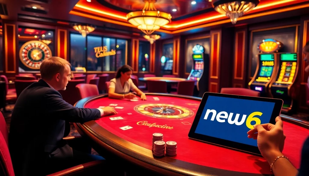 Players engaging with the new66 poker game, showcasing excitement at a vibrant casino table.