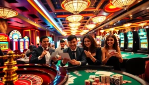 Exciting gameplay at OK365 Trang chủ with players enjoying a variety of casino games like slots and poker.