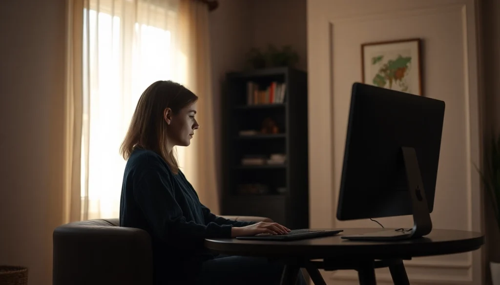 Explora side hustles online mientras trabajas en tu computadora en un ambiente acogedor.