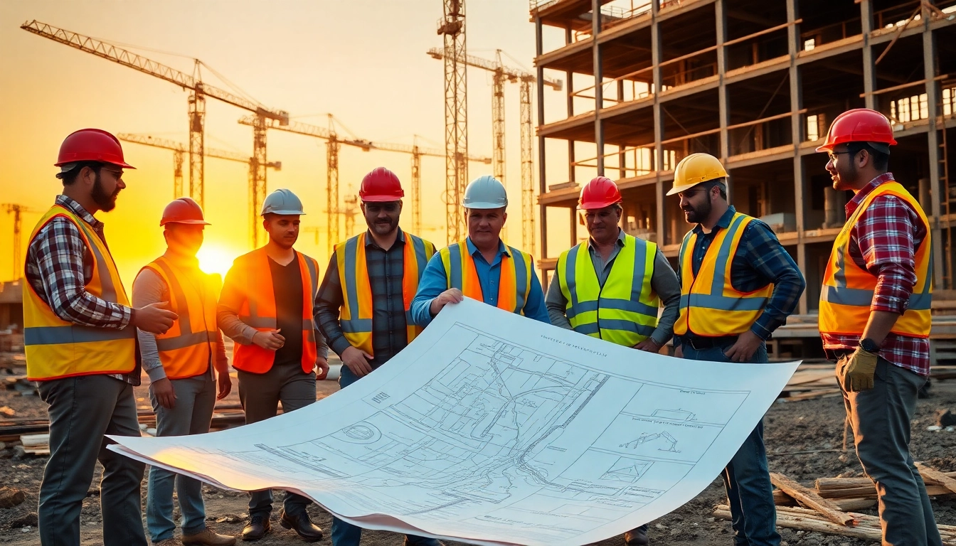 Construction association south carolina collaborating on a building site with diverse professionals.