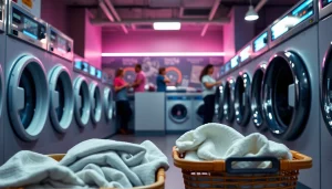 Laundry service near me with a clean, professional laundromat environment showcasing efficient machines.