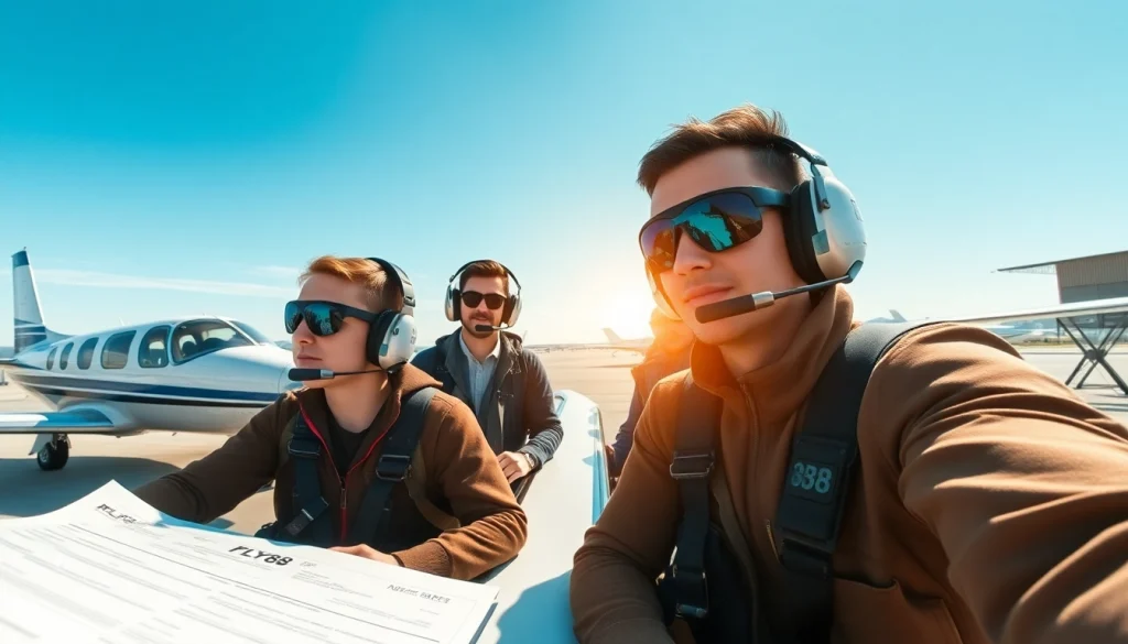 FLY88 aviation training scene with students engaging in flight instruction, capturing excitement and professionalism.