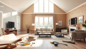 Transform your home renovation with vibrant changes in this beautifully renovated living room.