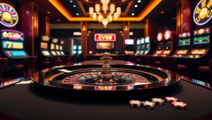 Experience the excitement of EV88 with dynamic casino elements like roulette and poker chips.