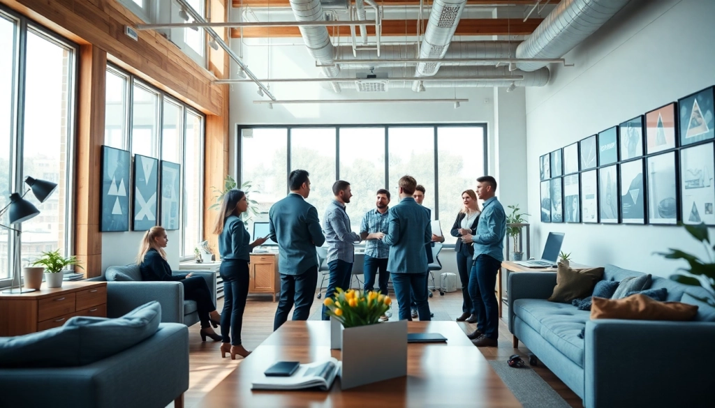 Team collaborating in an agency office, showcasing creativity and professionalism.