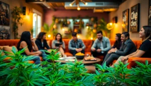 Join the vibrant community at a weed club madrid with a cozy atmosphere and lush greenery.