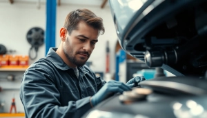 Find expert services with mechanic near me fixing a car in a clean and organized garage.