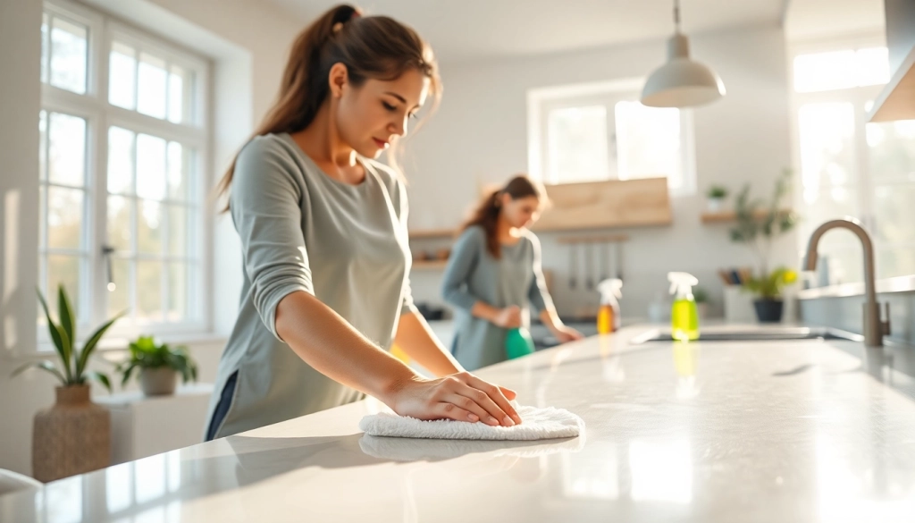 Enhance your environment with our professional cleaning service, featuring a cleaner in action.