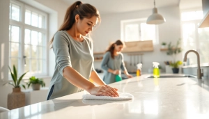 Enhance your environment with our professional cleaning service, featuring a cleaner in action.