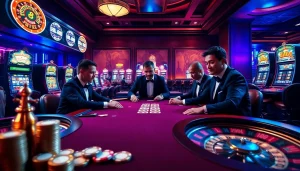Experience the thrill of MM88 at a high-stakes poker table surrounded by luxurious casino elements.