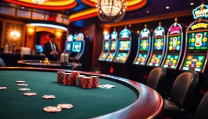 S8 casino players engaging with vibrant slot machines and poker games in an elegant atmosphere