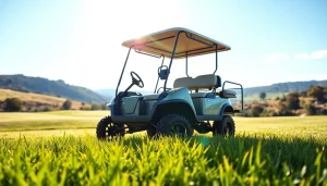 Discover the sleek sirius 6 lifted golf cart showcasing its stylish design and vibrant setting.