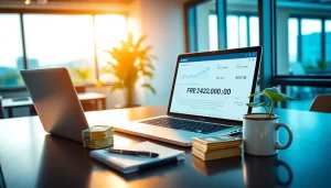 Success in finance with BOX138 withdrawal illustration featuring cash and digital charts.