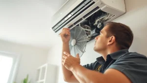 Demonstrating ac repair phoenix az by a professional technician in a clean home setting.