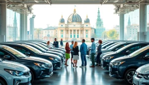 Enjoying inchiriere masini options at a vibrant car rental location in Chisinau, showcasing diverse vehicles and friendly service.