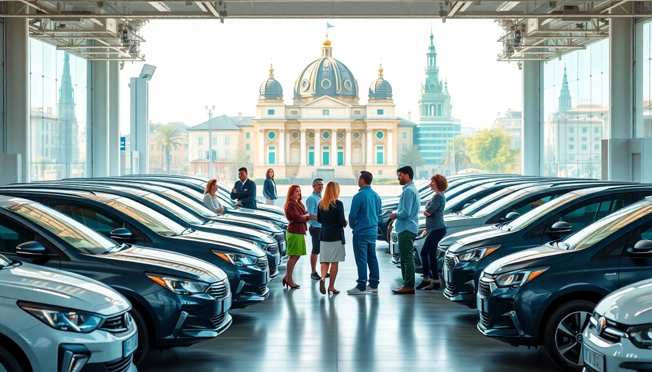 Enjoying inchiriere masini options at a vibrant car rental location in Chisinau, showcasing diverse vehicles and friendly service.