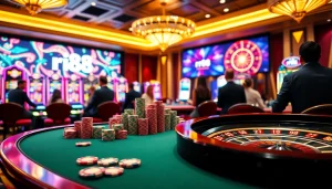 Experience the excitement of rr88's vibrant casino scene with engaging table games and slot machines.