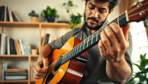 Immerse in guitar lessons from https://guitarlessons.co.uk with a guitarist passionately playing.