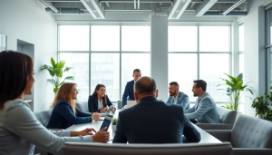Professionals collaborating in a business meeting showcasing focused discussions and teamwork.