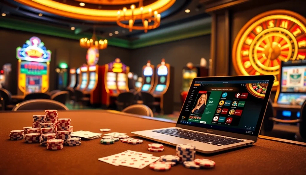 Experience thrilling רמי אונליין gameplay with vibrant casino elements and an elegant atmosphere.