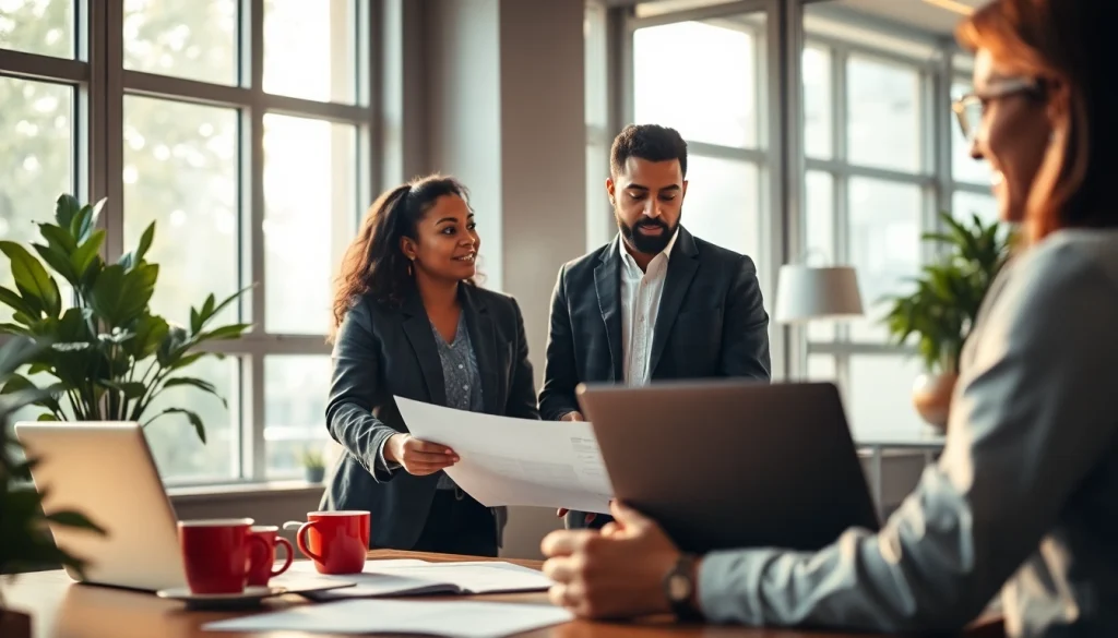 Couple discussing Home loans in Chennai with a financial advisor in a modern office setting