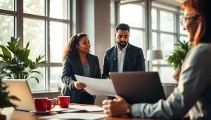 Couple discussing Home loans in Chennai with a financial advisor in a modern office setting