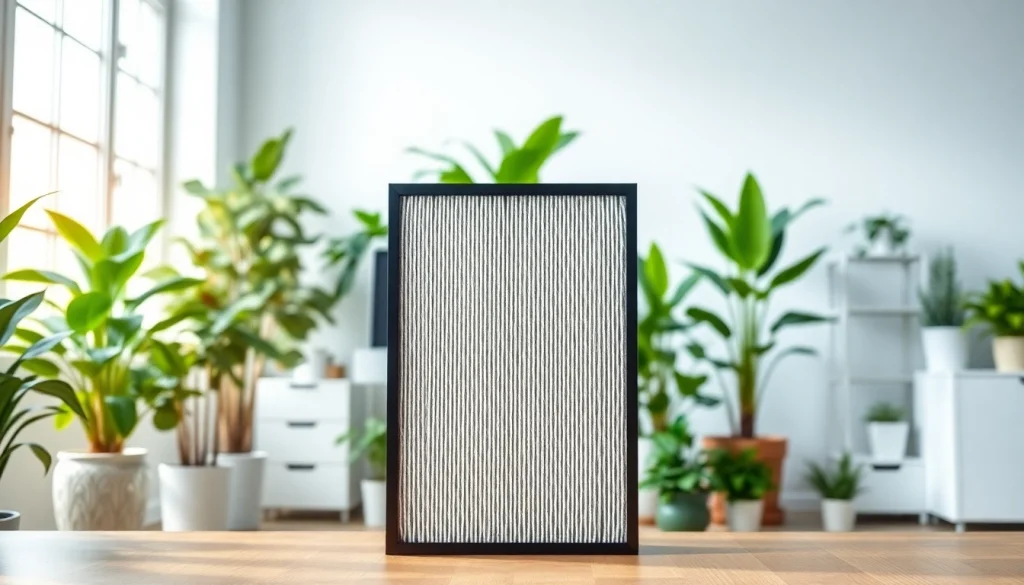 Enhance air quality with a hepa filter prominently displayed in a tranquil workspace.