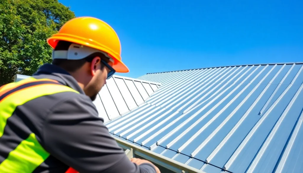 Installing a standing seam metal roof showcasing elegant metal panels and skilled craftsmanship.