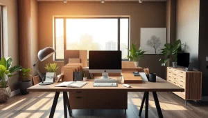 Showcase the wood veneer hub in a modern, bright workspace with wood samples and design tools.