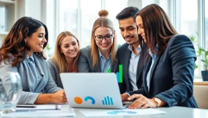 Professionals find a job board for sales roles in a modern office environment.