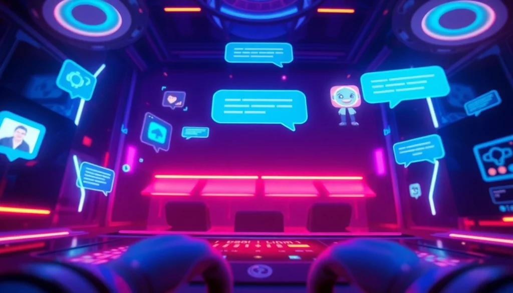 Illustration of playful NSFW AI chat interface in a futuristic digital environment.