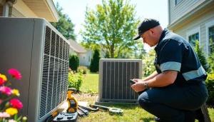 Technician performing HVAC repair somers ny in a residential setting.