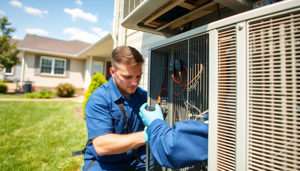 Experienced technician providing HVAC repair somers ny, ensuring optimal system performance in a clear, sunny setting.