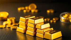 View of gold bullion bars symbolizing the gold price, highlighting their sheen and investment value.
