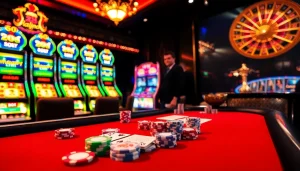Experience thrilling gameplay with 88aa poker chips and cards in a stunning casino setting.