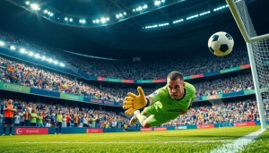 Goalkeeper making a decisive save during a soccer match, highlighting the excitement of บอลวันนี่.