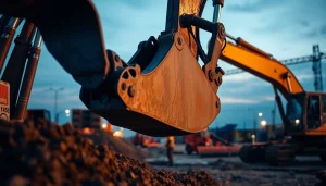 Rent excavators for construction projects, highlighting powerful machinery in action.